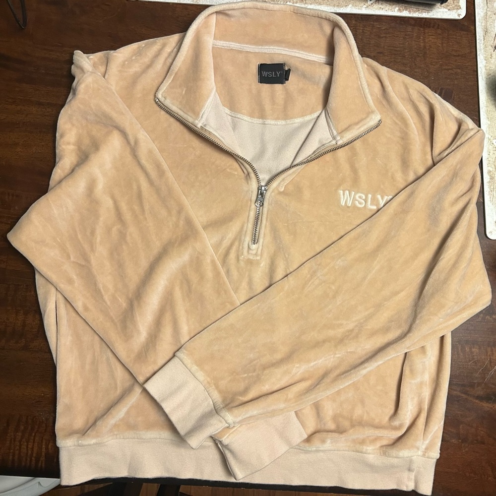 WSLY Womens Beige Zip-Up Sweater